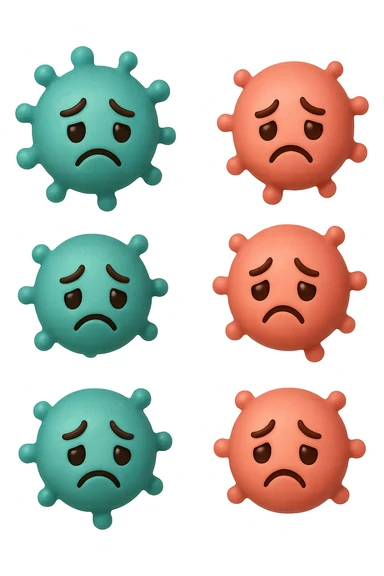 EMOJI STILE IPHONE DI 3 BATTERI INTESTINALI turchesi tristi e 3 batteri intestinali rosa salmone tristi CHE FLUTTUANO IN ARIA IPERREALISTICO 4K sticker