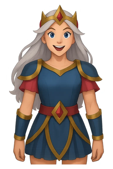 Change the character's face to a happy expression, keep the pose and style the same, transparent PNG. sticker