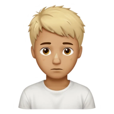 Male with short, messy blonde hair, large expressive golden-brown eyes, brown skin color, scar over nose, wearing a plain white t-shirt. sticker