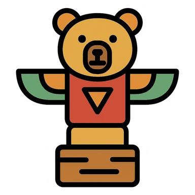 small wooden bear totem icon with color outline sticker