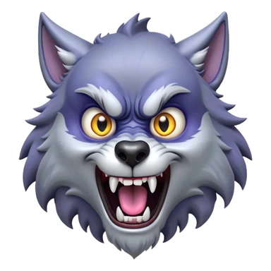 Cinematic Comical Werewolf Portrait Emoji, with a whimsically exaggerated lupine face in vivid moonlit grays and silvers, head cocked in a dramatically shocked expression with comically oversized, wide eyes and a playful snarl, simplified yet hilariously expressive, highly detailed with a soft cartoonish glowing outline capturing the mischievous humor of a werewolf mid-transformation! sticker