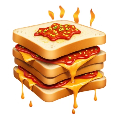 extra spicy sucuk sandwich object icon, crispy toasted bread, lots of spicy sucuk slices, dripping melted cheese, hot chili sauce, red pepper flakes, spicy steam effect, 3D cartoon, mobile game icon style, clean background, no text, no watermark
 sticker