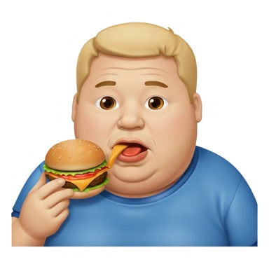 fat man eating bruger and drooling sticker