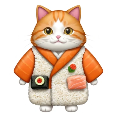 cat wearing a coat made out of sushi pieces sticker