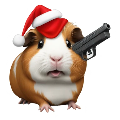 guinea pig with a gun wearing christmas hat sticker