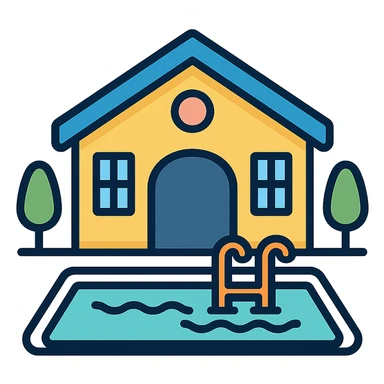 luxury home with indoor pool, color outline icon sticker