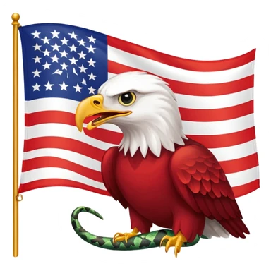 a flag with a red background with five start and an eagle eating a snake sticker