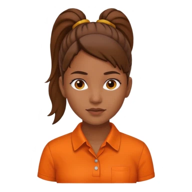 brown ponytail woman in orange collared shirt sticker