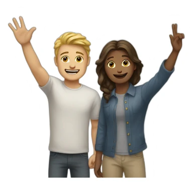 two white friends waving their arms sticker