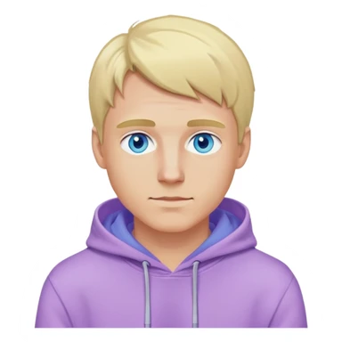 blonde man with blue eyes wearing a lilac hoodie sticker