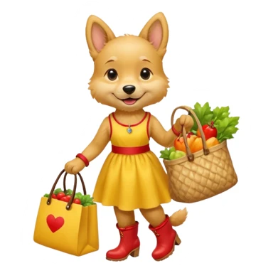 smiling-dog-in-a-yellow-dress,-red-boots,-carrying-a-market-bag sticker