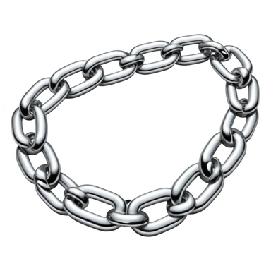 A thick luxury chain emoji made of liquid silver chrome, smooth rounded links, glossy metallic reflections, heavy swag aesthetic, minimalistic iOS emoji style, centered, clean white background sticker