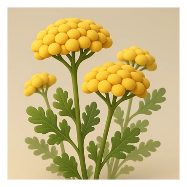 3D iOS cartoon style yellow yarrow flowers, very rounded and soft, no faces or smiles, natural and expressive sticker
