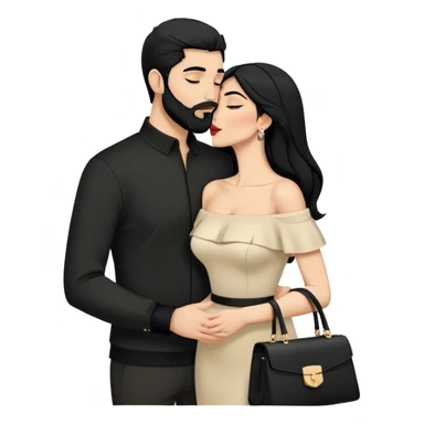 Kissing chicks  the Lebanese white skinned man with black hair and beard dressed in all black, and the Palestinian woman in an elegant off-shoulder cream-colored outfit with a handbag. sticker