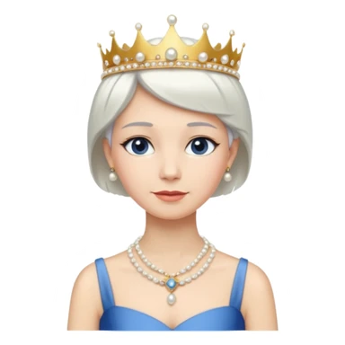 Queen with white short hair – gold tiara, pearl necklace, elegant gown, blue dress sticker