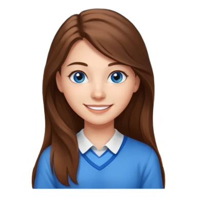 high school class room with a pretty female high school student with long brown hair, blue eyes sticker