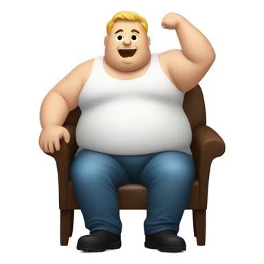 White Fat man sitting with one arm up in the air sticker