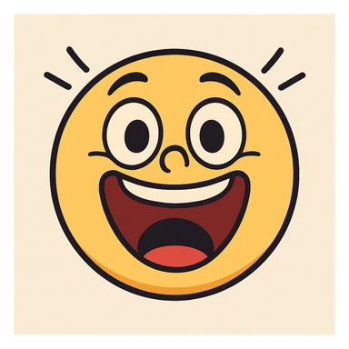 Create an emoji for 'Amazing' in a flat, colorful, minimal style with a joyful face and yellow color, matching the style of the reference image. sticker