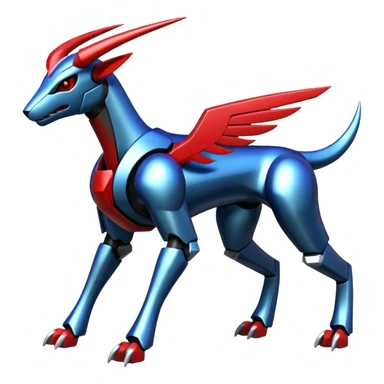 Futuristic Shiny Metallic Alloy Houndoom-Dialga-Genesect-Pokémon-Fakémon-hybrid-creature sticker