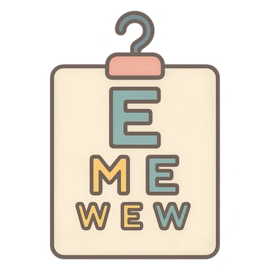 Make the Sivtsev eye chart icon look soft and matte with gentle shadows and subtle highlights. Keep the hanging loop, vector style, clean outlines, pastel palette, and transparent background. sticker