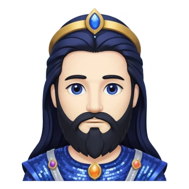 Saturn, God of Time from Gods and Goddesses with long black hair and beard, indigo sequin outfit sticker