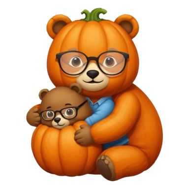 Giant Pumpkin wearing glasses, hugging a smaller bear sticker