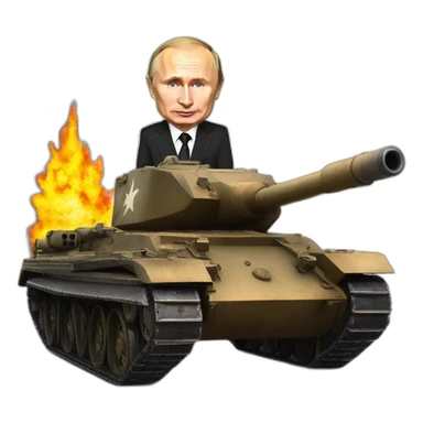vladimir putin in burning wooden t34 tank firing banana ammo sticker