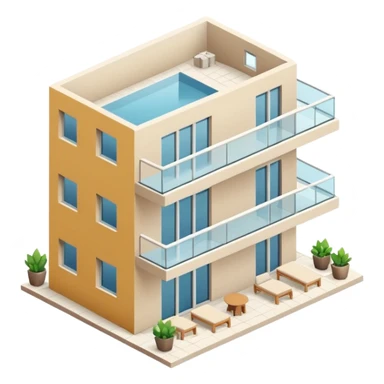 isometric modern apartment with balcony and glass sticker