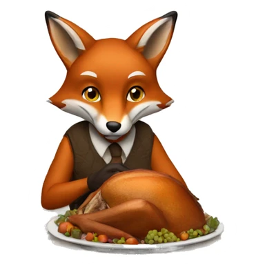 Fox eating Thanksgiving dinner sticker
