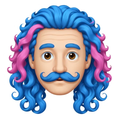 man with very blue curly long blue hair pink big mustache  sticker