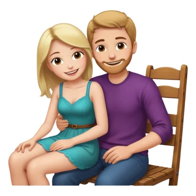 A woman sitting on a man's lap straddling him on an armless wooden chair.face to face  sticker