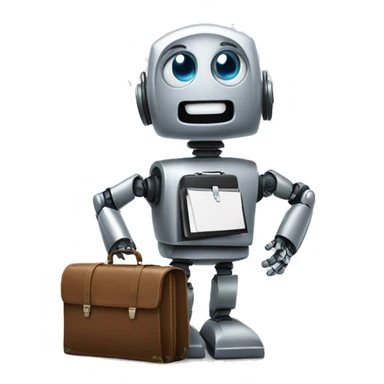 happy robot holds briefcase sticker