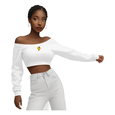 White off shoulder Long sleeve oversize crop top, isolated sticker