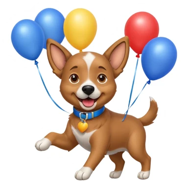 caricatura gorgi gales perrita celebrando feliz con globos y emocion con collar celeste  sticker