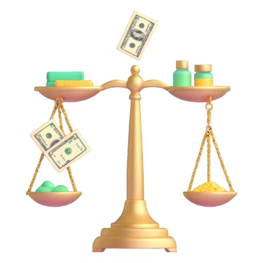 gold scale with dollar bills on one side and beauty products on the other side sticker