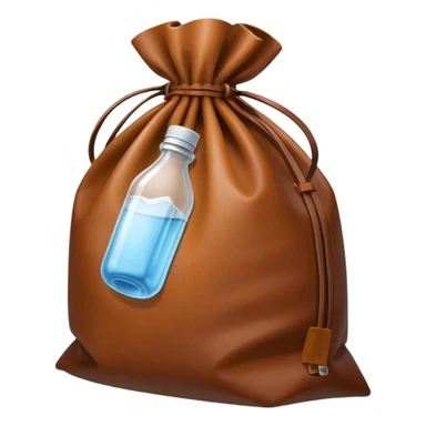 white transparent plastic bottles popping out of a leather brown bundle bag sticker