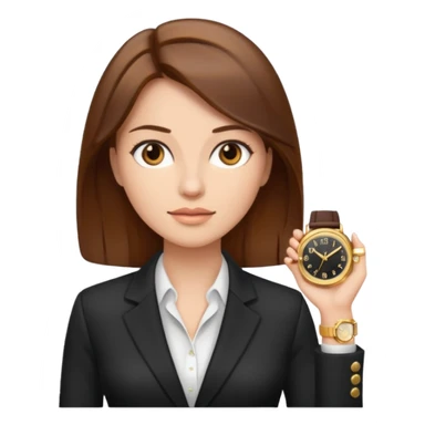 A buissnes Woman with Brown hair and a Gold watch sticker