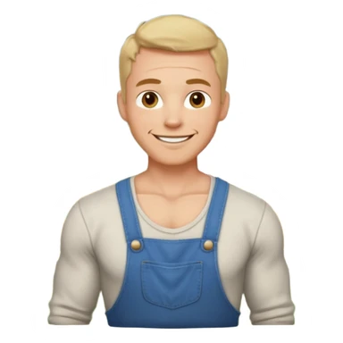 Adult male, light skin, friendly smile, casual farm-style clothes, relaxed posture, muscular, approachable, completely unique from other male roles sticker