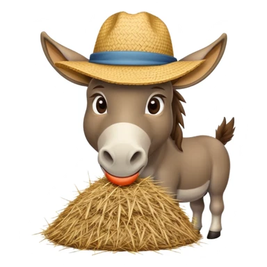 Donkey wearing a hat eating hay￼ sticker