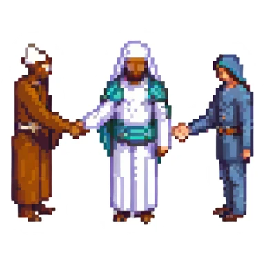 two men shaking hands, one of them is a religious figure sticker