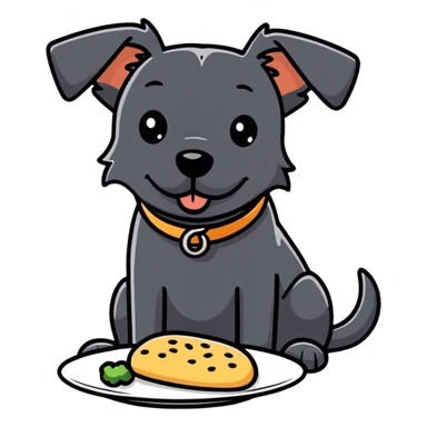 Black dog eating sticker