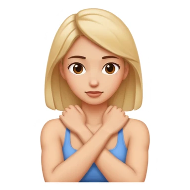 woman arms crossed grabbing neck sticker