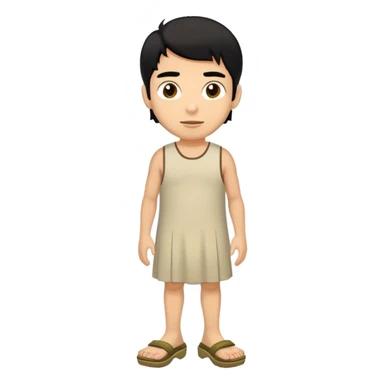 Man with black hair, brown eyes. Wearing a dress and siren crocs sticker