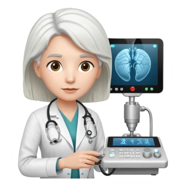 white haired female doctor working an ultrasound machine sticker