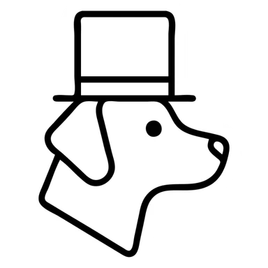 icon of a dog in a tophat, simple outline sticker