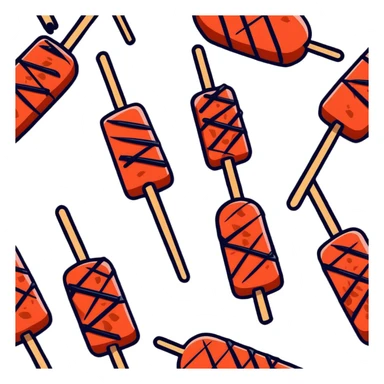 Skewers of grilled marinated beef for Vietnamese Bún Thịt Nướng, showing the meat being grilled on wooden skewers sticker