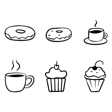 food icon set with donut, coffee, and cupcake sticker