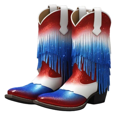 red, white, and blue ombre pair of fashion cowgirl boots with sparkly shiny glitter fringe on them. sticker