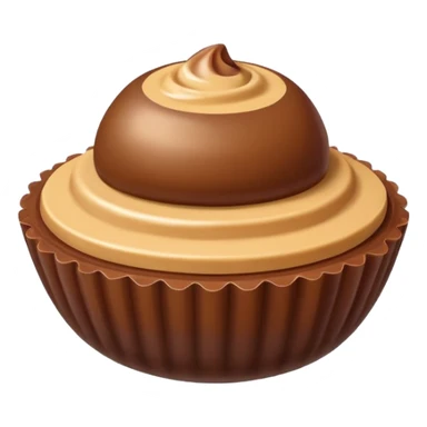 classic emoji style buckeye candy, round, glossy chocolate shell, lighter peanut butter top sticker