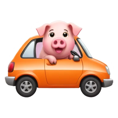 Pig driving orange car sticker